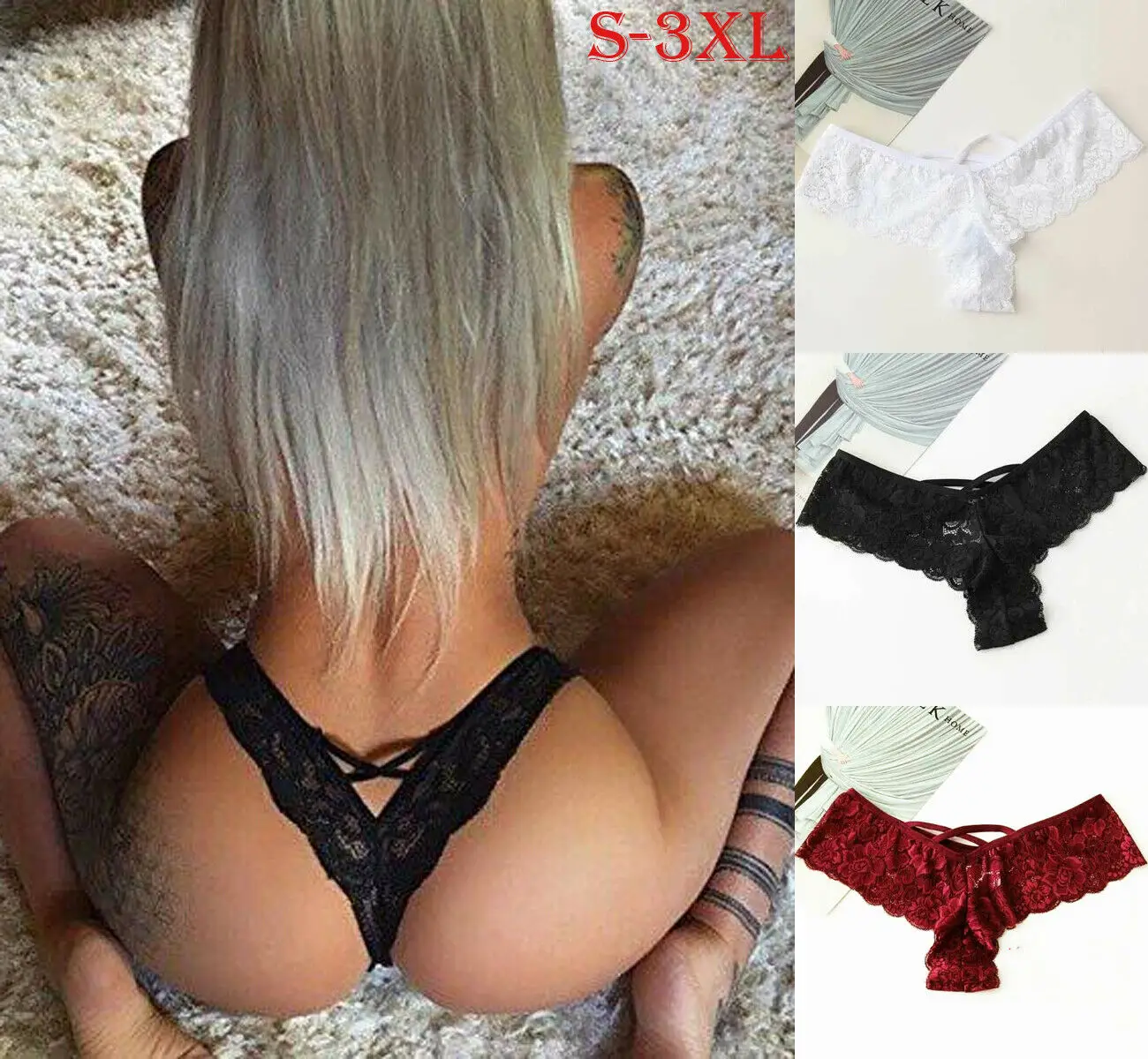 

Трусики-стринги женские кружевные бесшовные, 3XL, Порно сексуальный