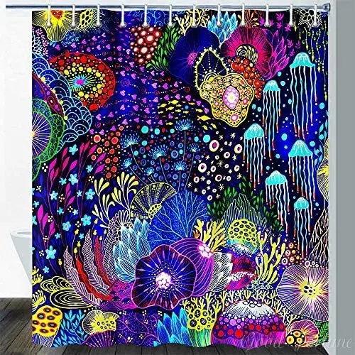 

Psychedelic Jellyfish Underwater World Creature Coral Shell Tropical Plant Flower Nature Colorful Art Abstract Shower Curtain