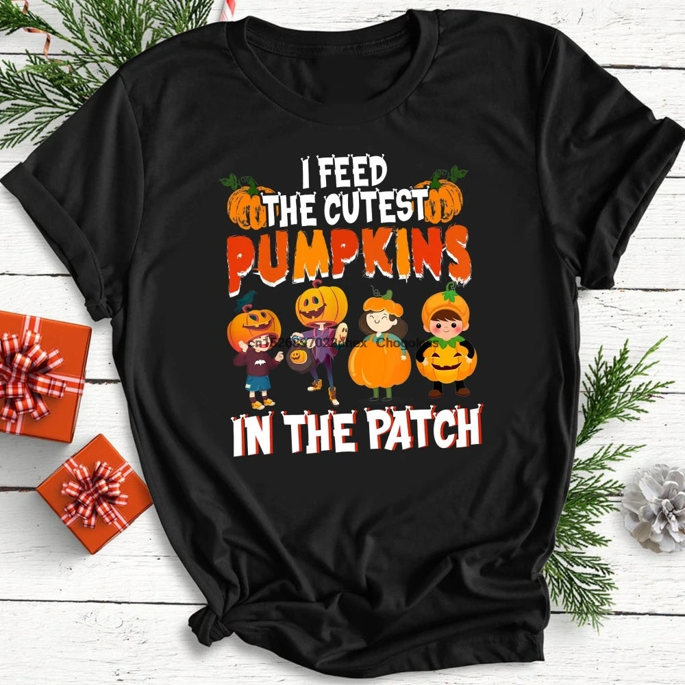 Женская футболка на Хэллоуин с надписью I Feed The Cutest Pumpkins In пластырь |
