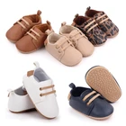 Кожаная обувь для новорожденных мальчиков и девочек, обувь для первых шагов, резиновая нескользящая обувь в стиле ретро для малышей 3, 6, 9, 12, 18 месяцев