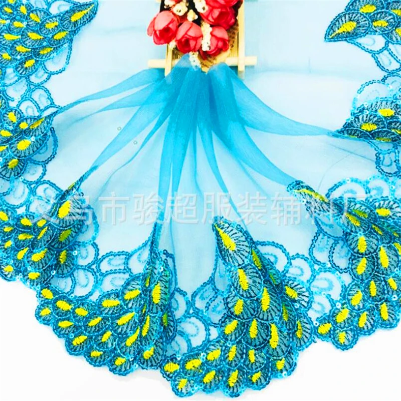 19 см ширина золотистых пайеток цветочная вышивка кружевной тесьмы органзы лента фатиновое платье кукольная юбка одежда аксессуары FH69 on.