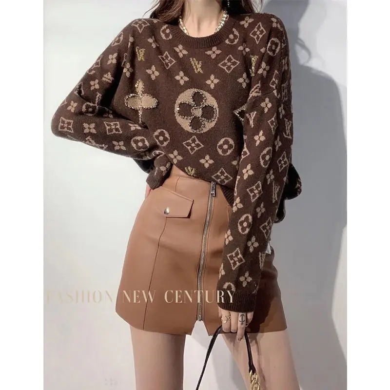 

2021 Women's Cashmere Thick Sweater Letter Print Round Neck Pullover Sweater Long-Sleeve Inner Casual Bottoming Pullover