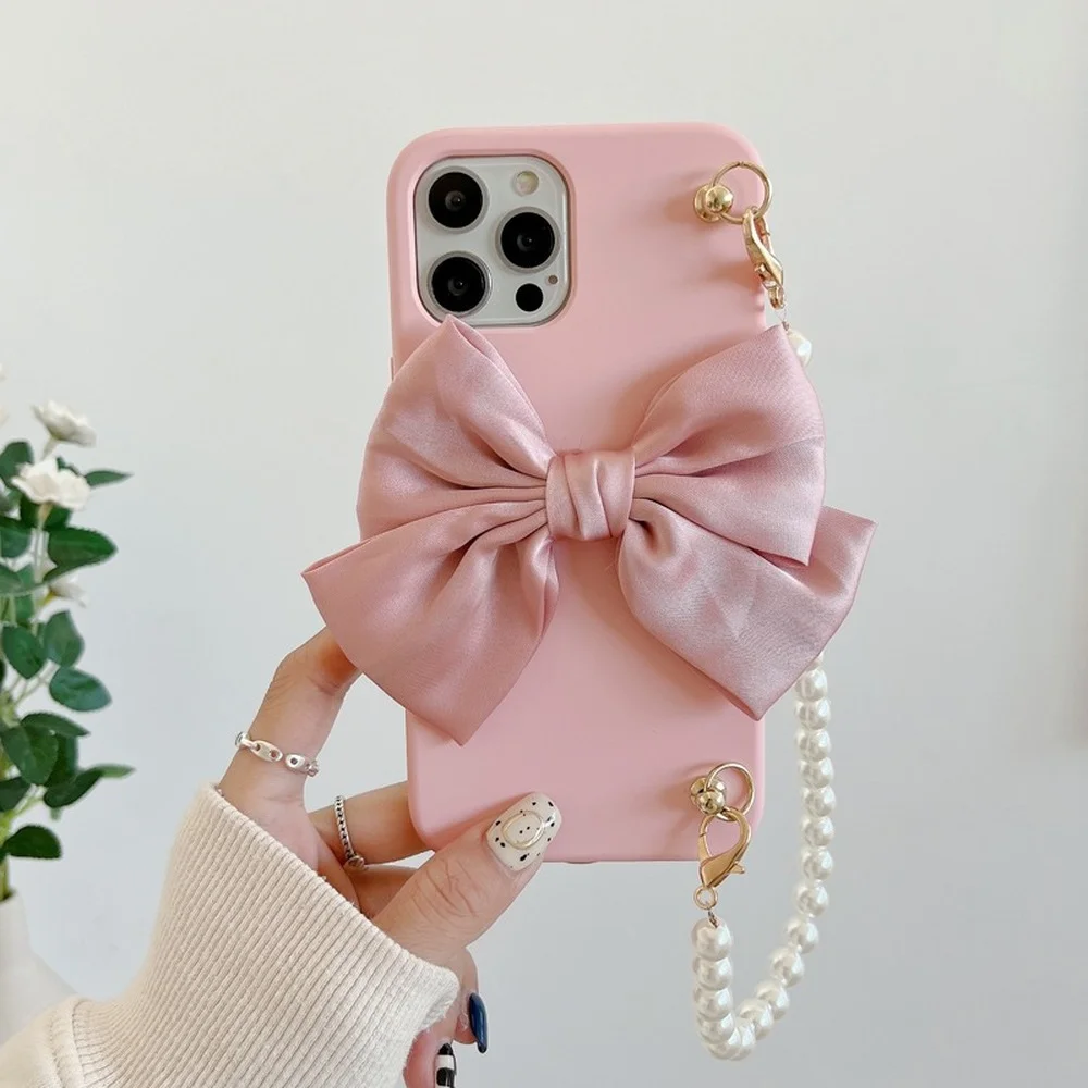 Милый жемчужный браслет розовый чехол для телефона с бантом iPhone 13 12 Mini 11 Pro XS Max XR X 6