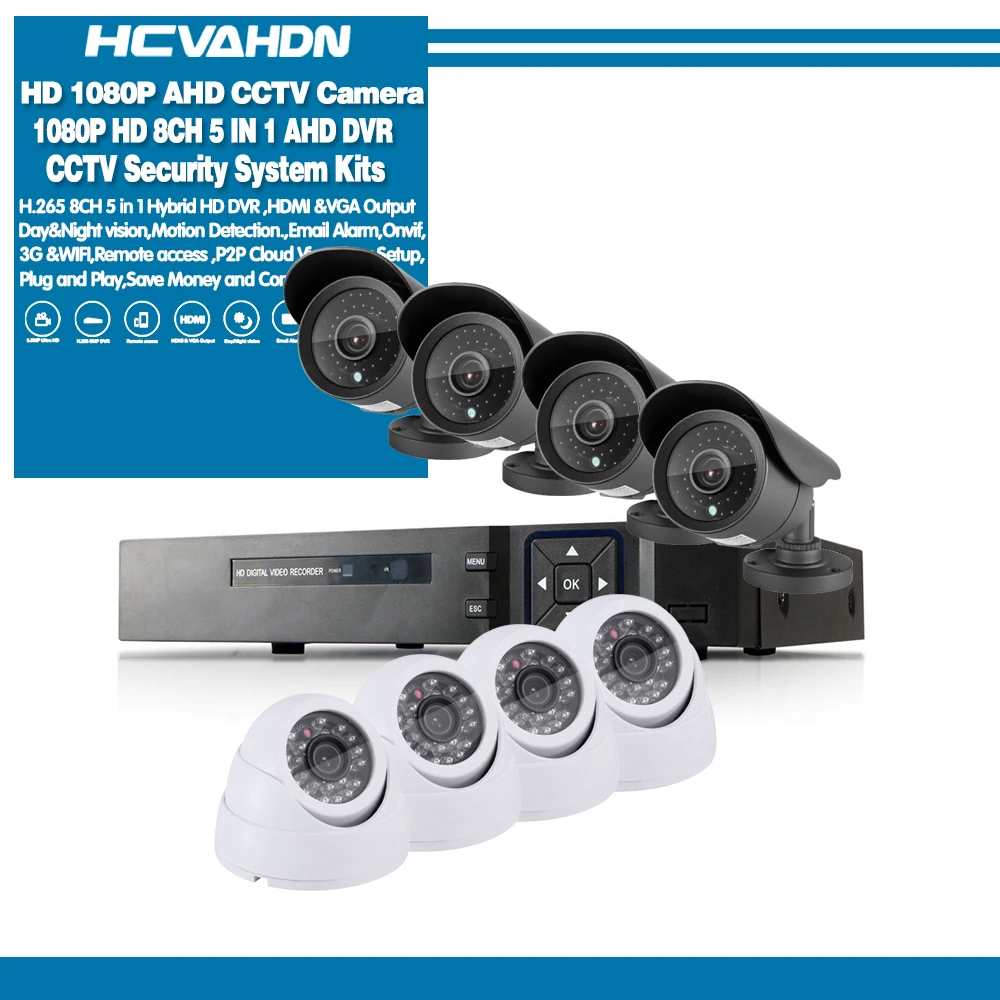 Черный 8-канальный HD домашняя камера видеонаблюдения, Системы 8CH AHD DVR Наборы 2.0MP 1080P 3000TVL видеонаблюдения Камера s Системы 1 ТБ HDD набор камеры видеонаблюдения - Цвет: Черный