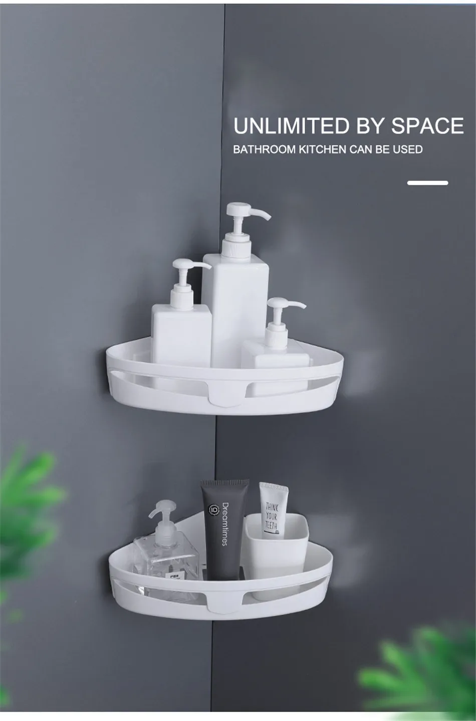 BAISPO Bathroom Seamless Corner Frame Free Punching Plastic Storage Rack Kitchen Bathroom Universal Storage Box Quickly Drain