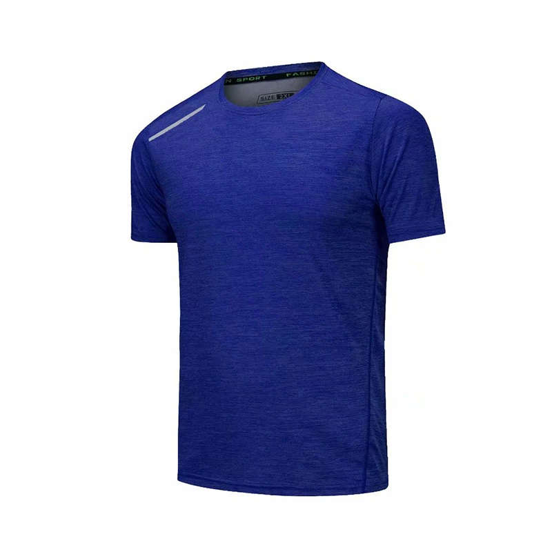 Мужская футболка для бега с коротким рукавом синяя спортивная круглым