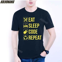 eat sleep code funny graphic tee streetwear men cotton short sleeves geek coding php unisex oversized t shirt camiseta hombre