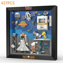 MOC Creative Snoopy figures Adventure Space Photo Frame Building Blocks Bricks DIY Toys for children Birthday Gifts