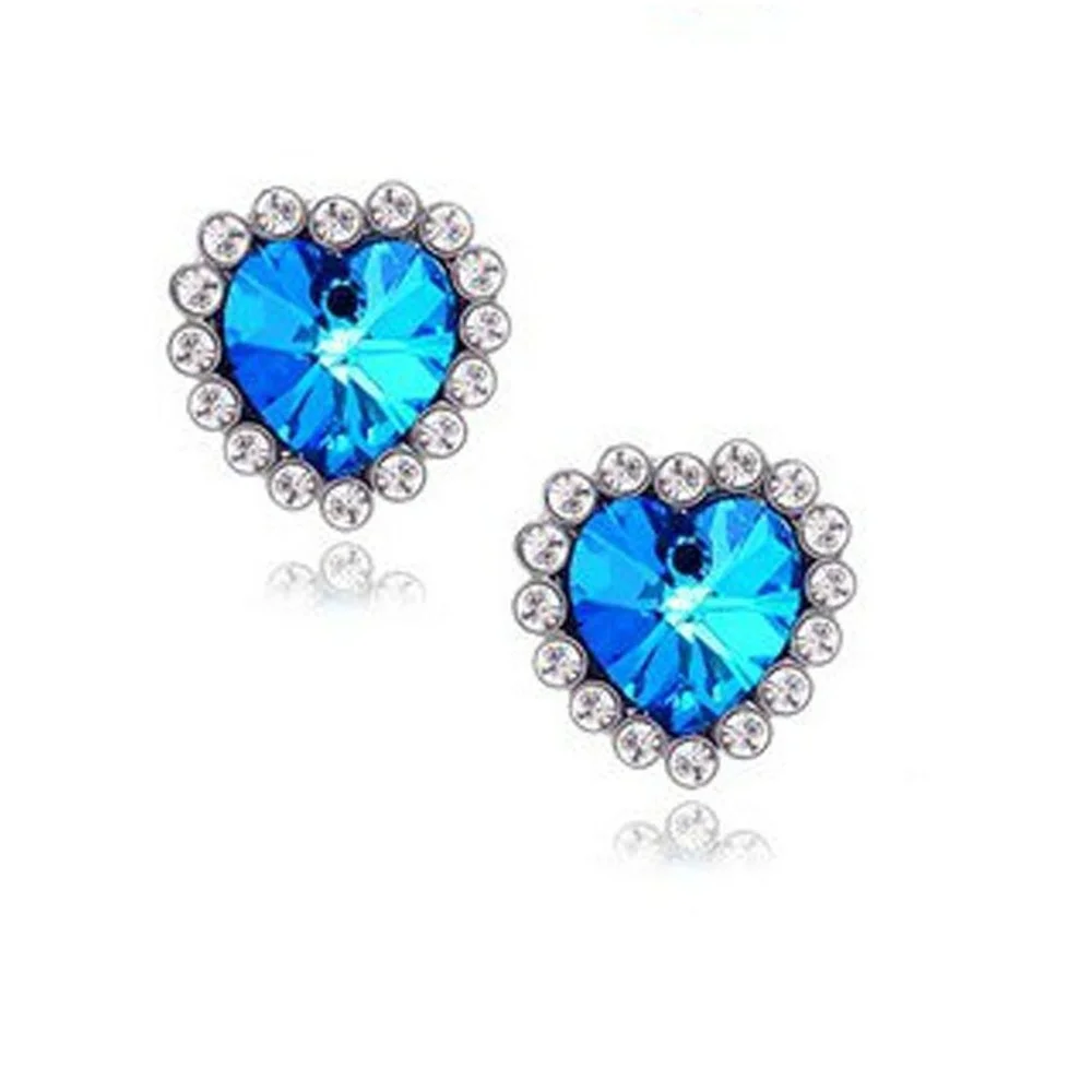 

Korean Earings Fashion Jewelry 2021 Trend New Blue Peach Heart Pierced Earrings For Women Temperament Grunge Jewelry Wholesale