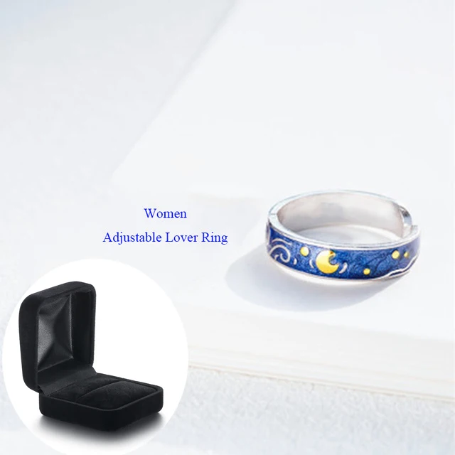 Women with Box Qevila, модные ювелирные изделия, кольца Ван Гога, покрытые серебром S925 пробы, Ван Гог, звездное небо, открытое женское кольцо для женщин, мужчин, романтическое Gif - Цвет основного камня: Women with Box