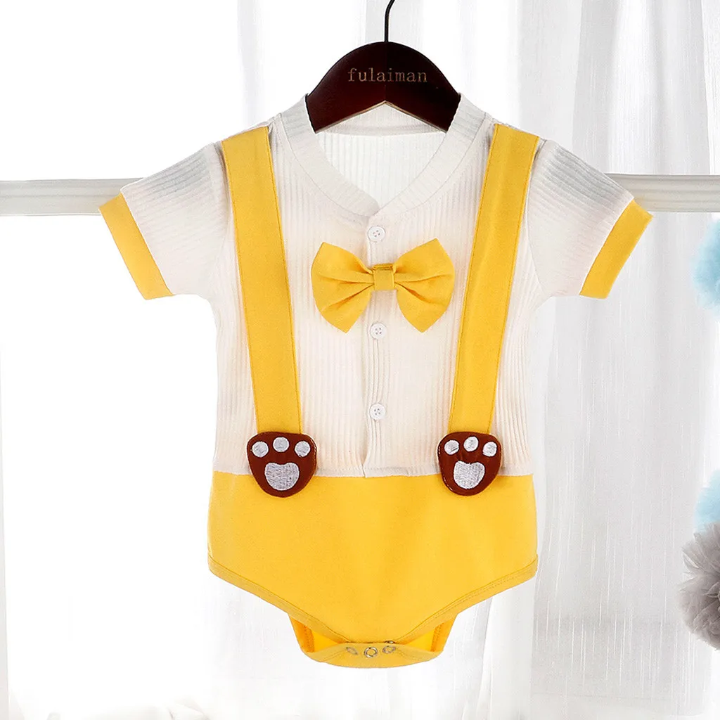 TELOTUNY baby clothes Toddler Kid Baby Girls Boys Cartoon Gentleman Bow fake strap Romper romper summer 2020May7 | Мать и ребенок