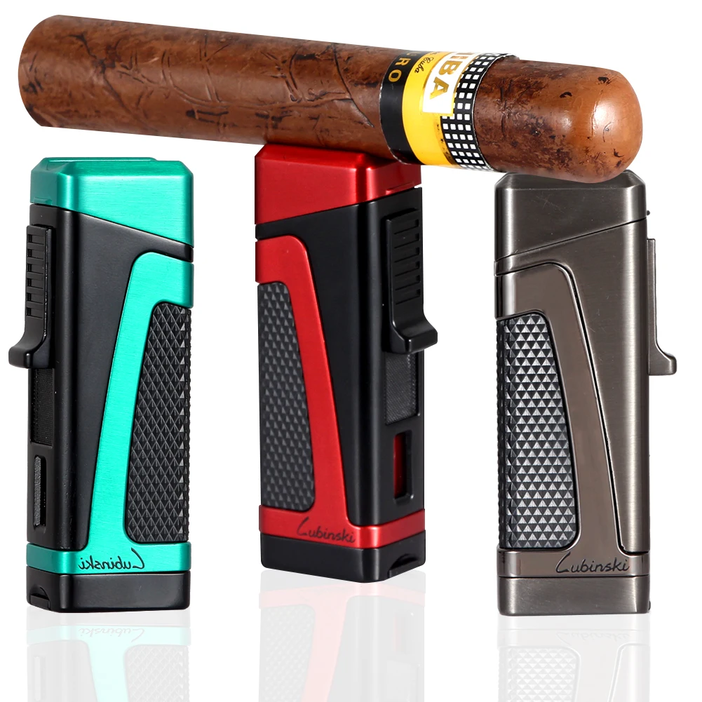 

LUBINSKI Lighter Torch Windproof Metal Butane Gas Cigar Lighter 3 Jet Portable Smoking Ignition Cigarette Lighters