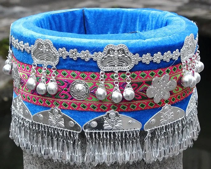 Шляпа hmong miao Ювелирные изделия Китайский народный танец аксессуары для волос Miao шляпа этническое миноритарное представление одежда аксессуары - Цвет: 2