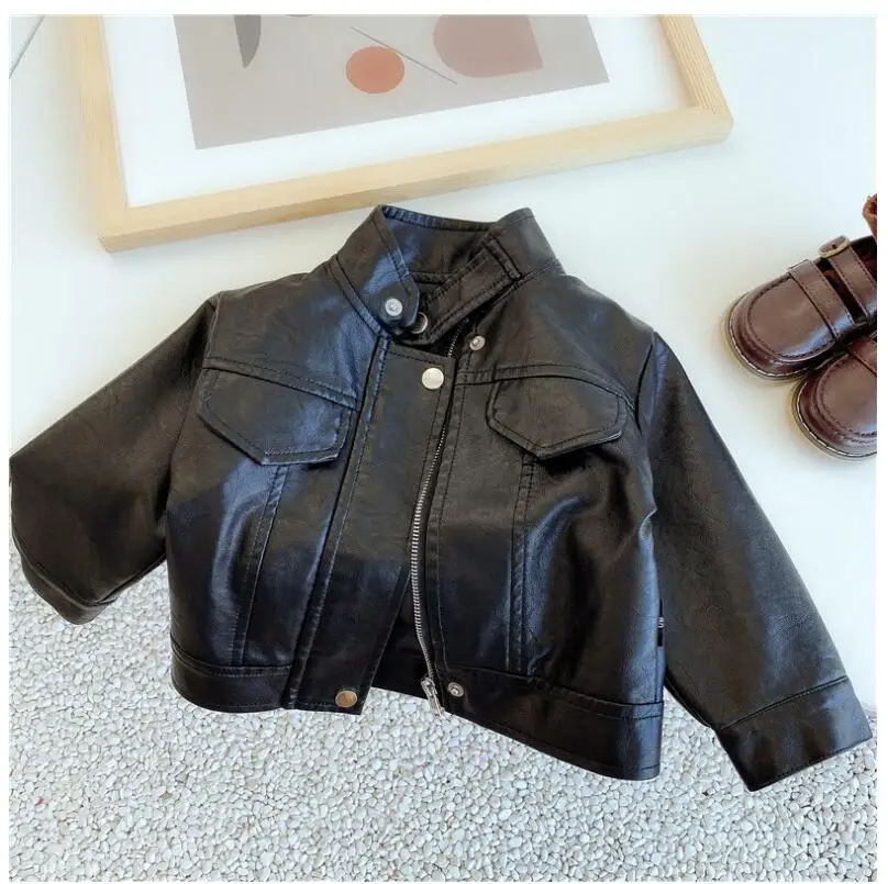 Кожаные куртки для девочек Новинка осени 2020 года Модное розовое пальто из