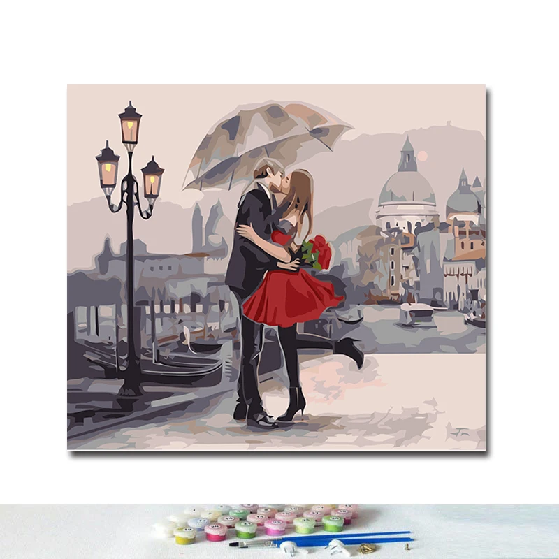 Diy digital painting hand-painted couple kissing hugging romantic art creative living room figure | Дом и сад