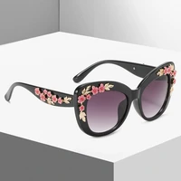 fashion cat eye sunglasses women flower decoration sunglass vintage female brand design eyewear gradient shades uv400 sun glass