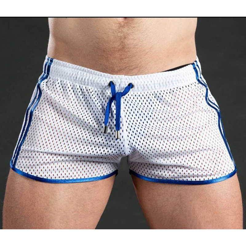 Men Casual Gym Fitness Training Shorts Sexy Mesh Breathable Sports Beach Sunga Hot Mens Swim Briefs Beach Shorts Swim Trunks