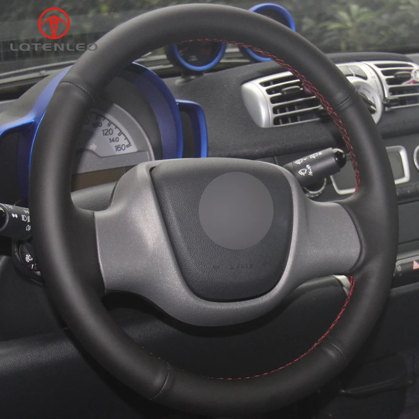

LQTENLEO Black PU Artificial Leather DIY Hand-stitched Car Steering Wheel Cover For Mercedes Benz Smart Fortwo