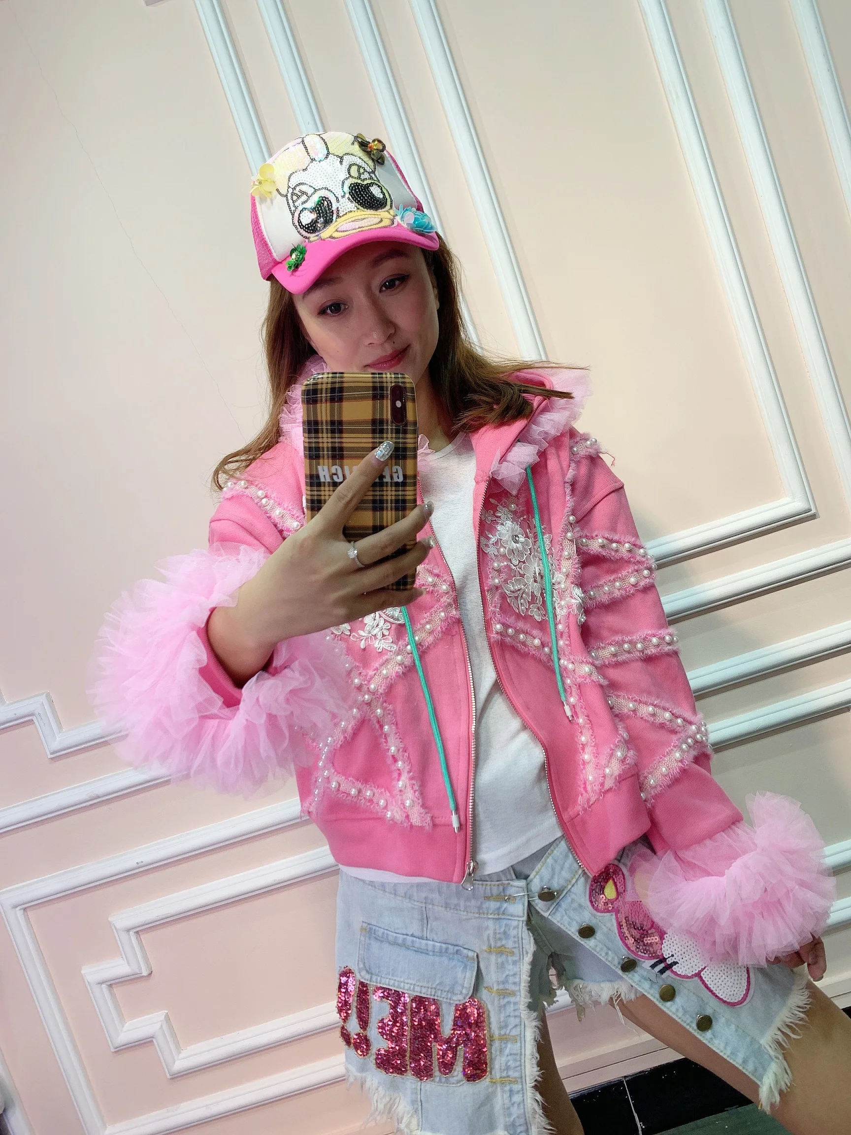 Тайланд оригинальный уличный бренд 2019 осень и зима новый жемчуг цветок тяжелая