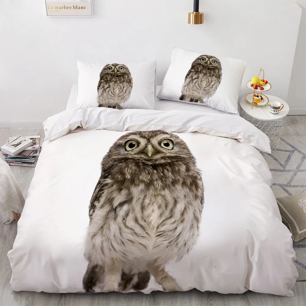 

Owl Bedding Bags White Comforther Covers Pillow Slips Full Queen Super King Twin Double Size Custom Design 3D Animal Bedclothes