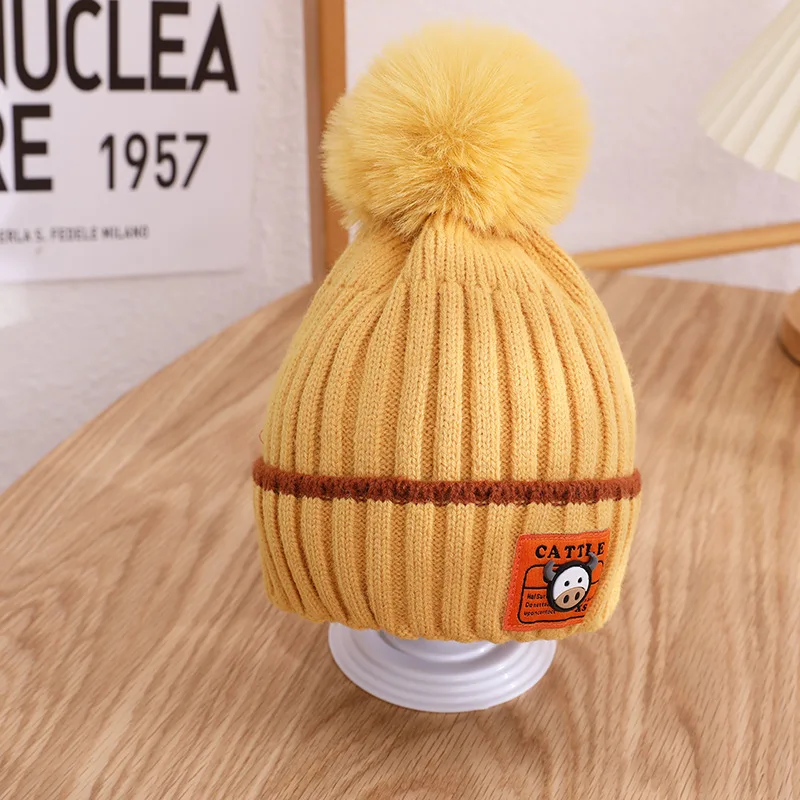 Зимняя однотонная модная Шапка-бини для девочек теплые вязаные шапки мальчиков