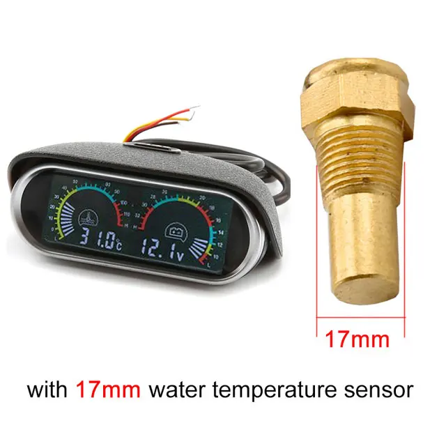 17mm 12v24v ЖК-цифровой автомобильный Грузовик измеритель температуры воды вольтметр измеритель величины напряжения 2 в 1 Funtion Sunshield Универсальный горизонтальный - Цвет: 17mm