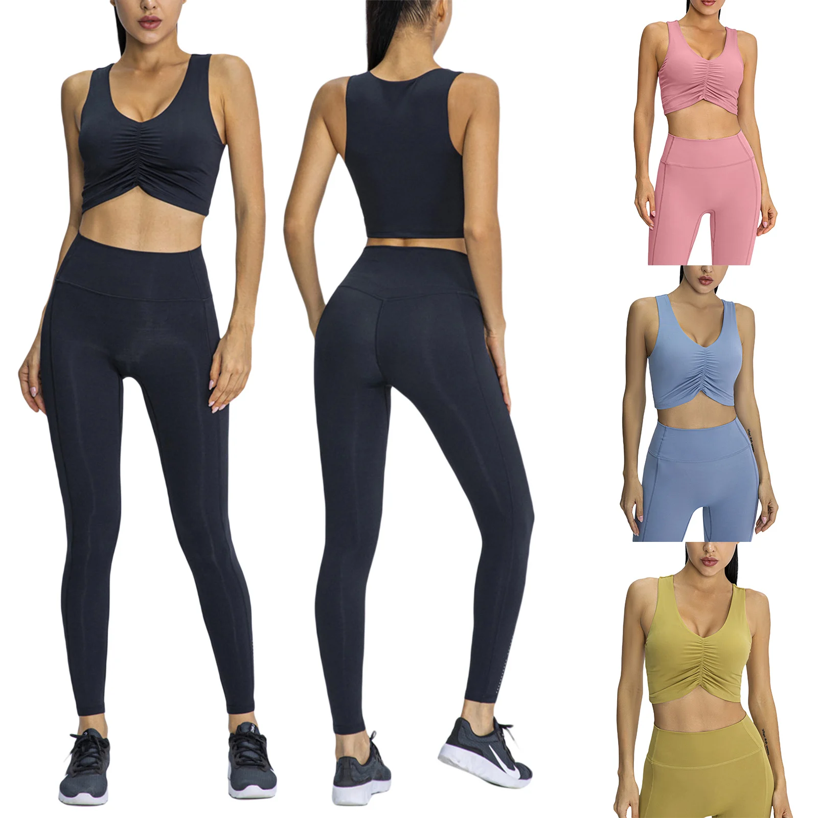 

Yoga Vest Yoga Pants Women Solid Color Sports Bra, Wire Free Deep V-neck Seamless Fitness Vest for Summer 2021