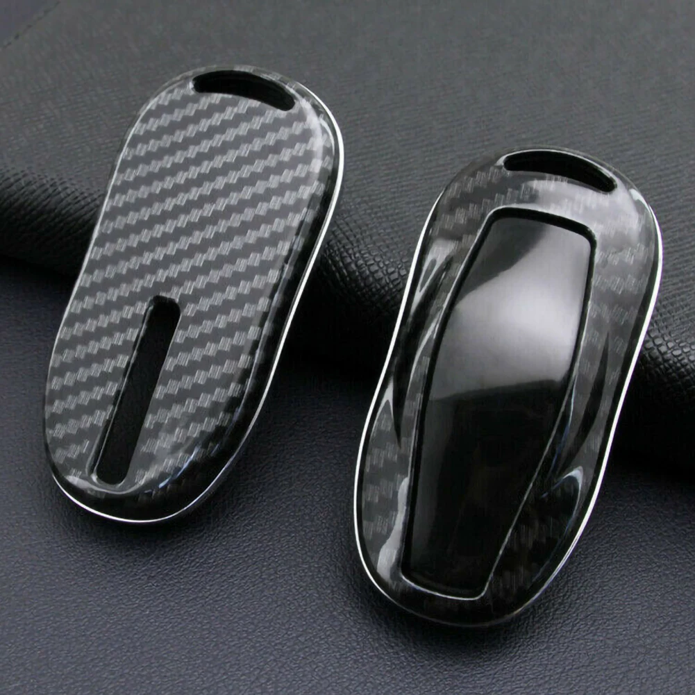 

Carbon Fiber Hard Car Key Cover Case Accessories For Tesla Model 3 Model S Strong Signal Hard Housing Dustproof Hole Protection
