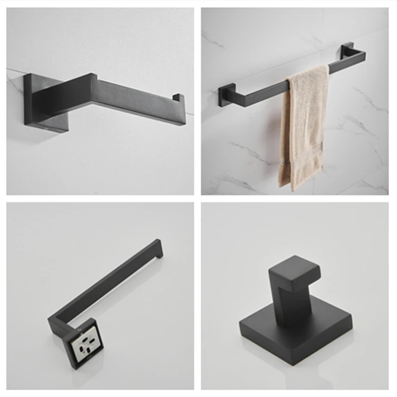 

Bathroom Accessories Set Black Stainless Steel Bathroom Hardware Set Robe Shelf Towel Holder Single Hook Toilet Paper Holder