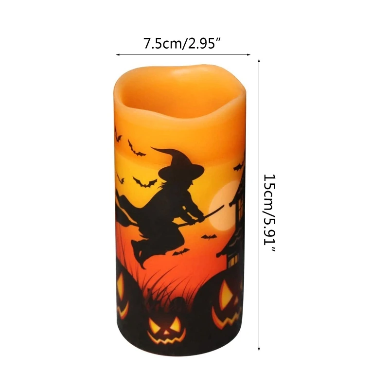 

3Pcs Flameless Flickering Candles Battery Operated LED Pillar Light Halloween Castle Witch Bats Decoration Bar Party Props
