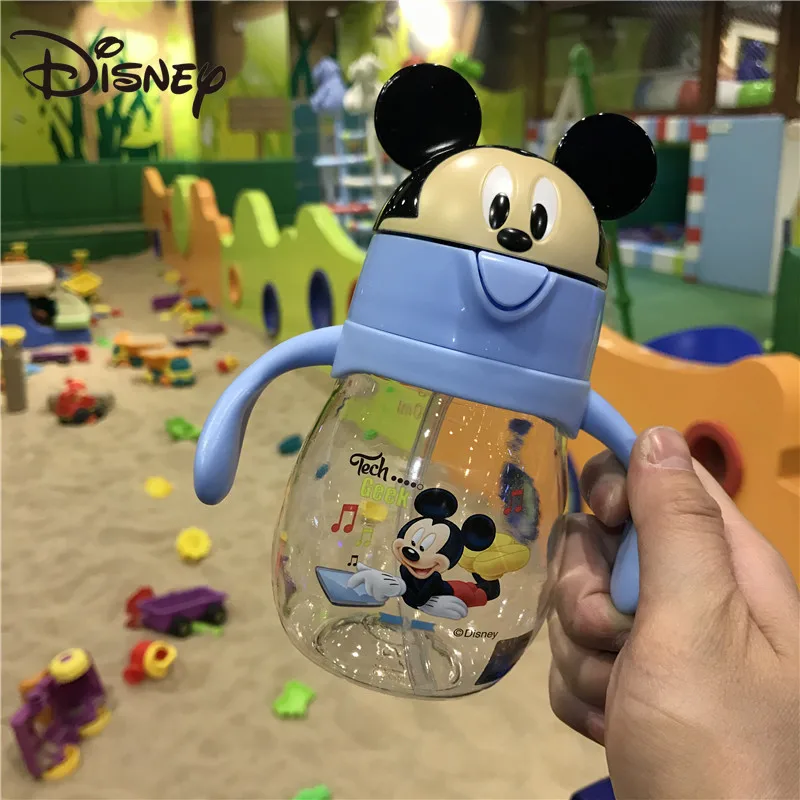Disney children straw cup baby learn to drink cup children drink water bottle kindergarten drop proof plastic water bottle