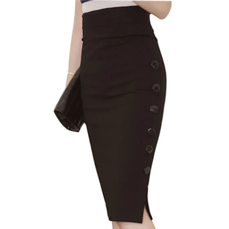 

Юбка-карандаш YRRETY Женская средней длины, офисная юбка с Боковым Разрезом и пуговицами, черная эластичная с завышенной талией, с запахом на бедре, новая нижняя одежда