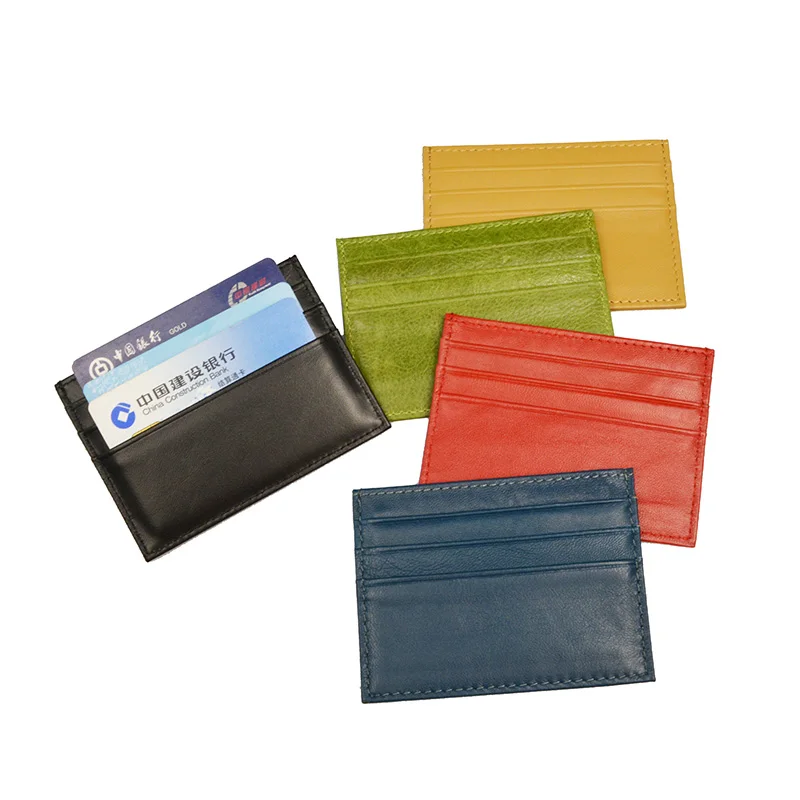 

Vintage Colorful Smooth Cow Leather Business Card Holder 7 Pockets Men's Flat Wide Id Wallet Case