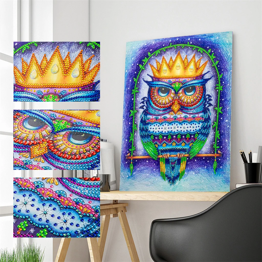 

Алмазная живопись 5D «сделай сам», специальная форма, алмазная животная, корона, Сова, первоклассная Алмазная мозаика, украшение для стен дом...