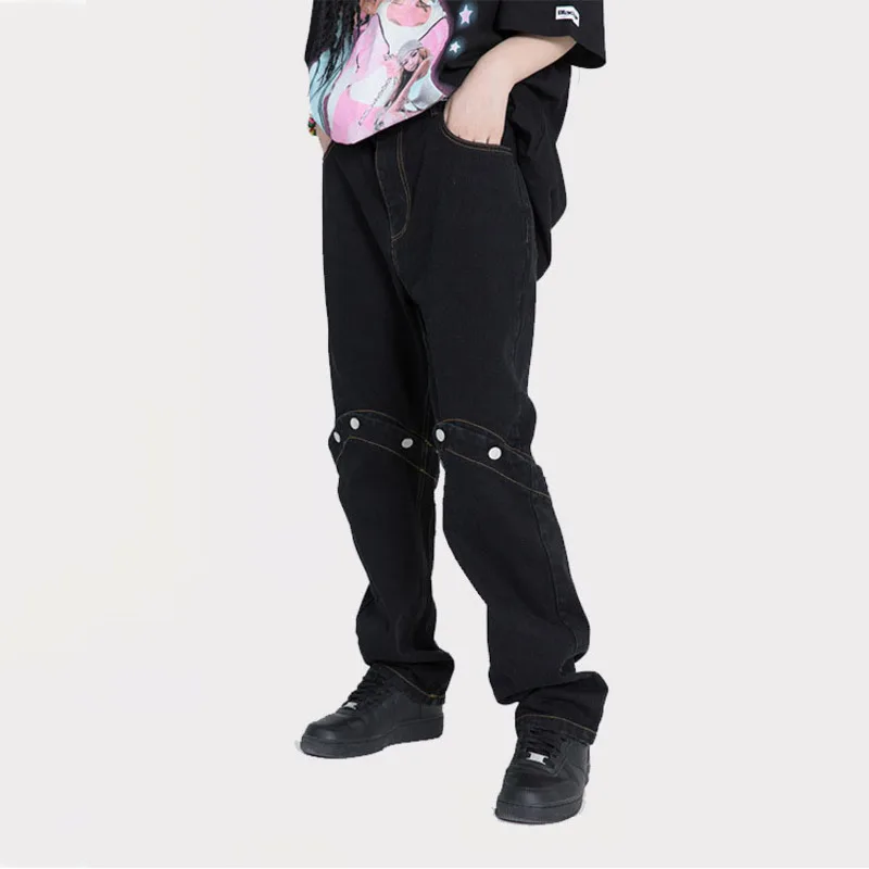 

IEFB Men's High Street Fashion Spring Autumn New Dark New Pants Loose Straight Trousers Band Neutral Black Jeans Vibe Tide D0245
