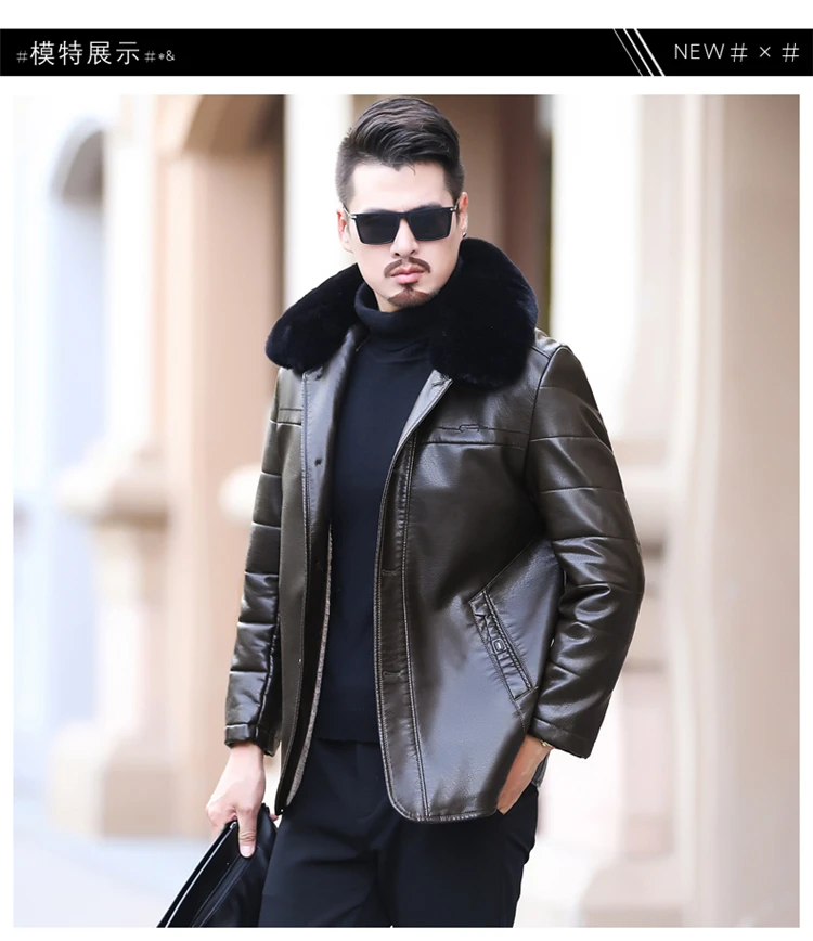 Новое пальто из овчины размера плюс 6XL, мужская куртка из натуральной кожи, Высококачественная кожаная куртка с воротником из меха енота