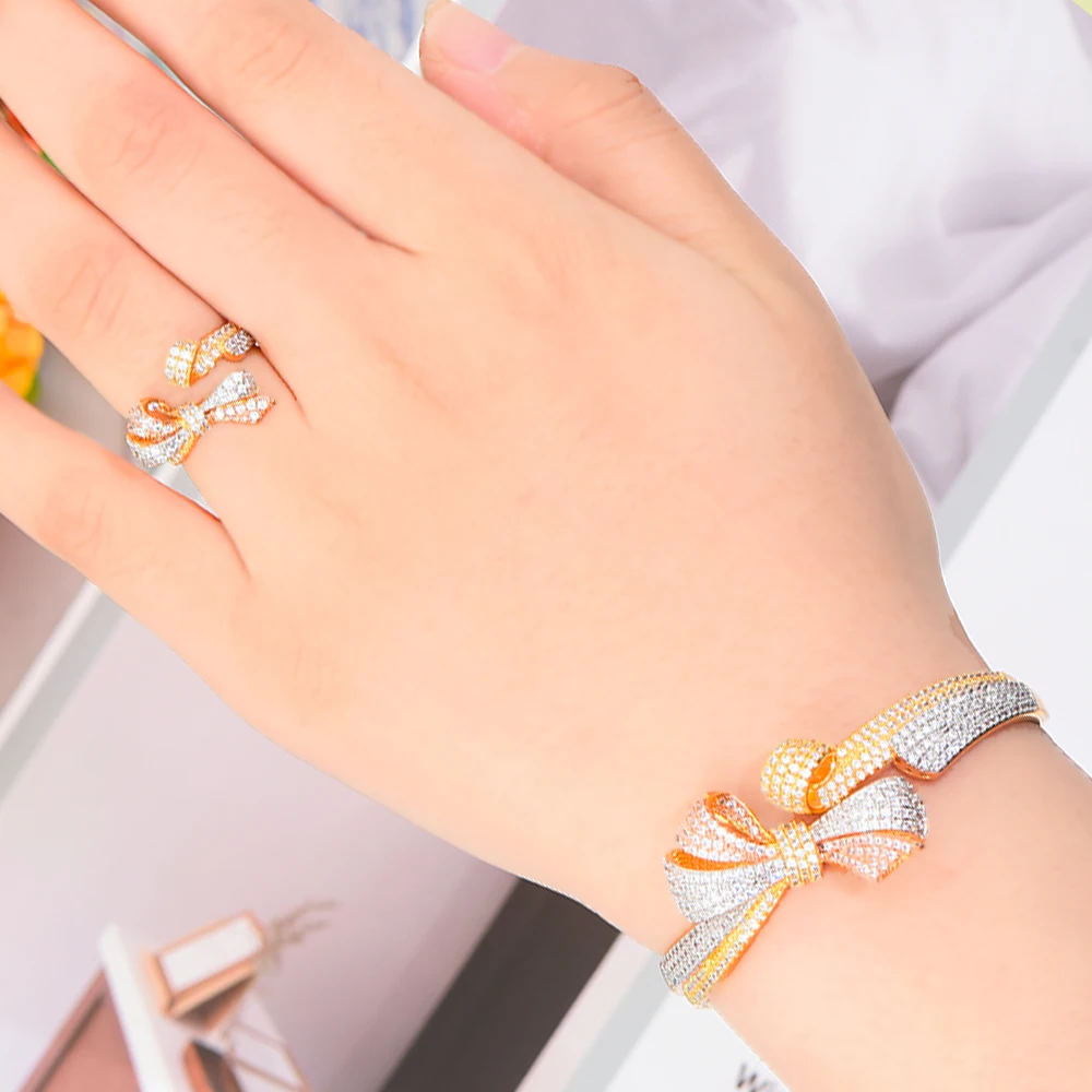 GODKI 2 шт Дубай Стиль Открытый браслет/кольцо Подвески кубического циркония