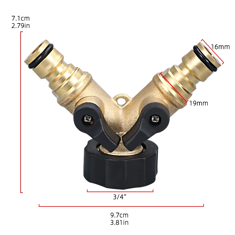 

Solid Brass Body Backyard 2 Way Y Valve Garden Hose Connector Splitter Adapter with Rubber Washers