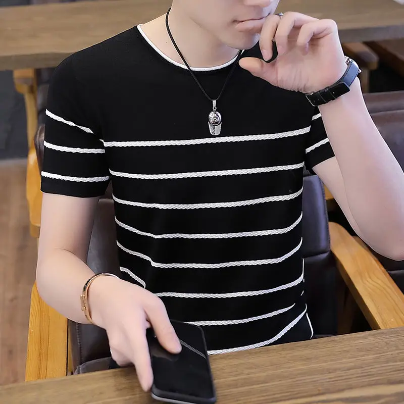 

Spring new men's short sleeve T-shirt new round neck half sleeve tide summer knitted summer slim fit