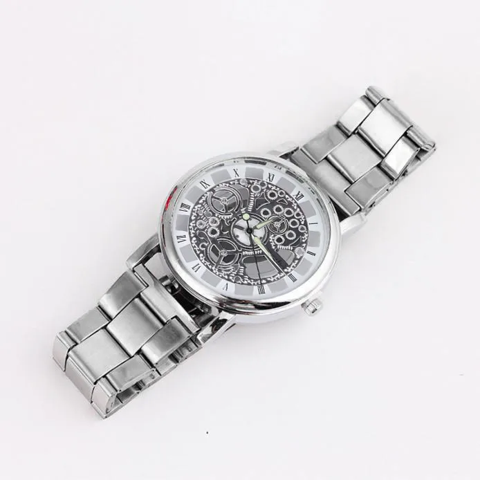 Модные мужские наручные часы из нержавеющей стали в полоску Золотые