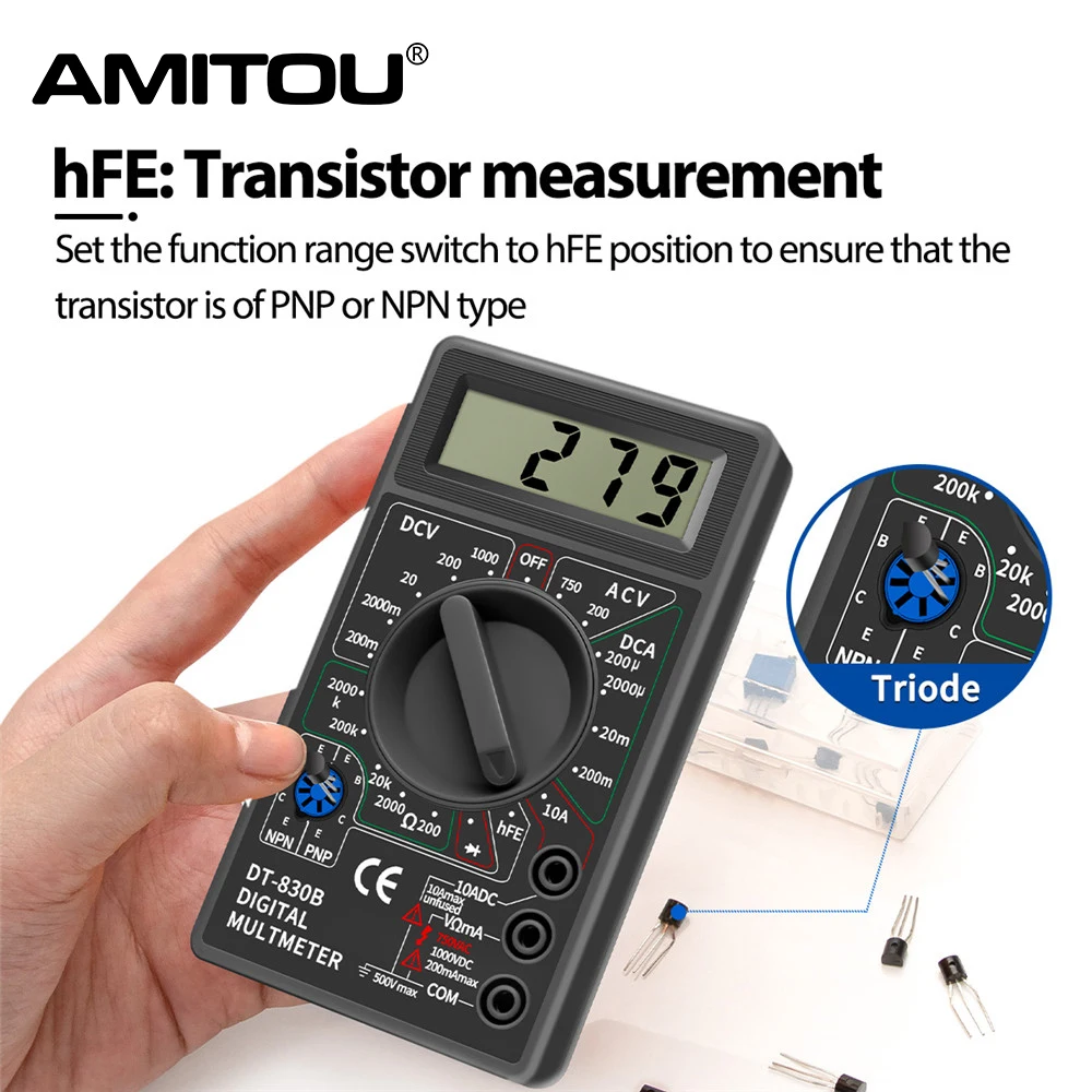 AMITOU DT830B Digital Multimeter AC/DC LCD Mini Voltmeter Ammeter Ohm Tester 750/1000V High Safety Handheld Meter With Probe | Инструменты