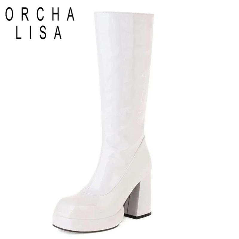 

Модные женские сапоги до середины икры на квадратном каблуке, на молнии, размеры 32-48