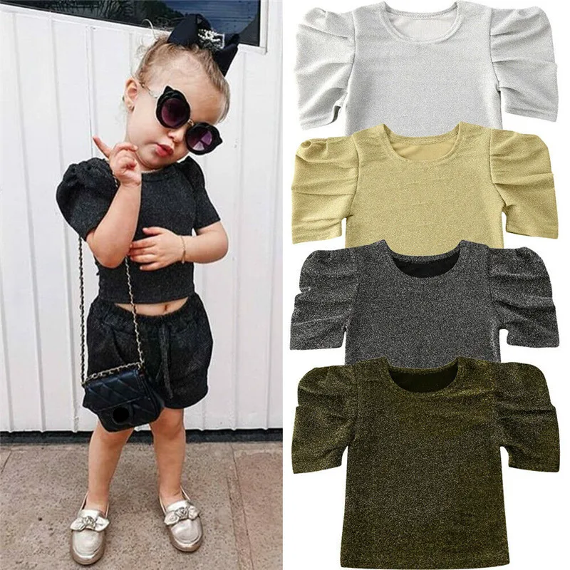 Pudcoco детские модные летние топы с коротким рукавом для девочек однотонные тонкие
