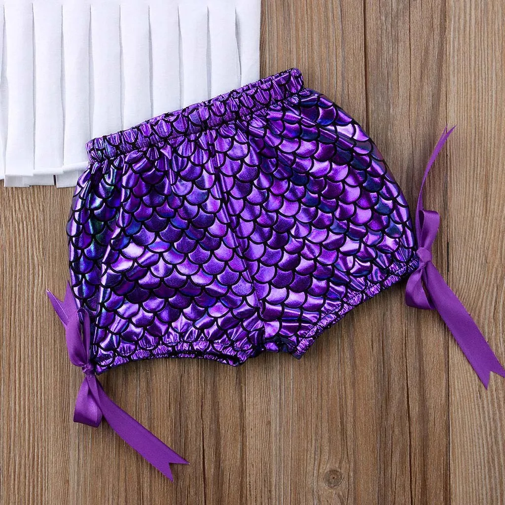 

Children Baby Swimsuits Tassels Sleeveless Shell Bikinis Print Beach Swimsuit Shorts Summer Beach Swimwear Set