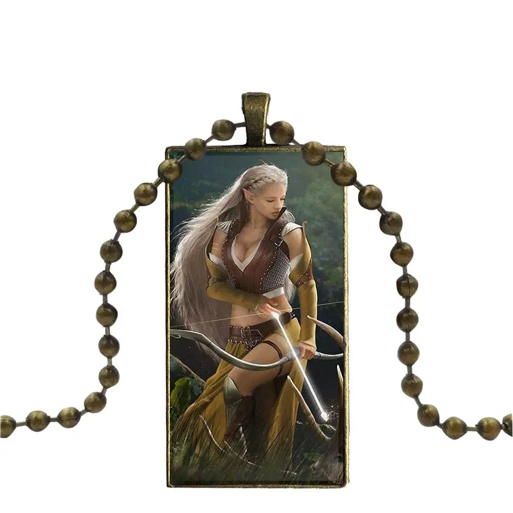

For Unisex Gift Game Legend Fashion Glass Cabochon Pendant Necklace With Women Bronze Plated Statement Jewelry