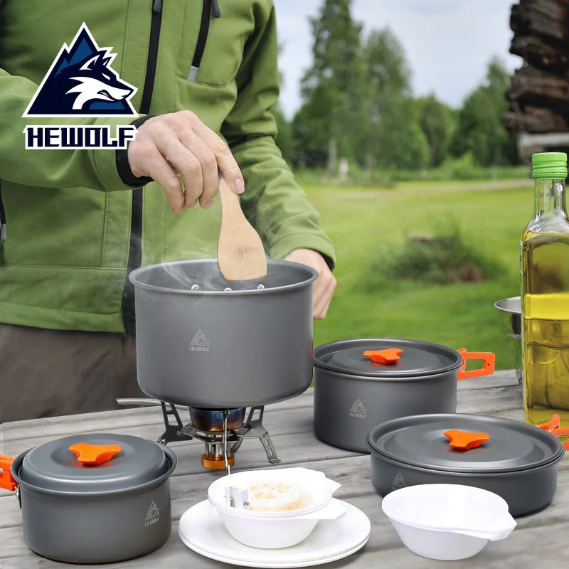 

Camping Cookware Outdoor Kitchen Set Pots A Set of Pans Tourist Dishes Gear Utensils Camp Cooking Supplies Hiking Picnic Pan