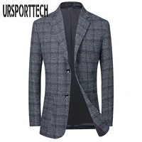 ursporttech men blazer brand street style spring new mens slim fit suit high quality lattice korean blazer masculino plus size