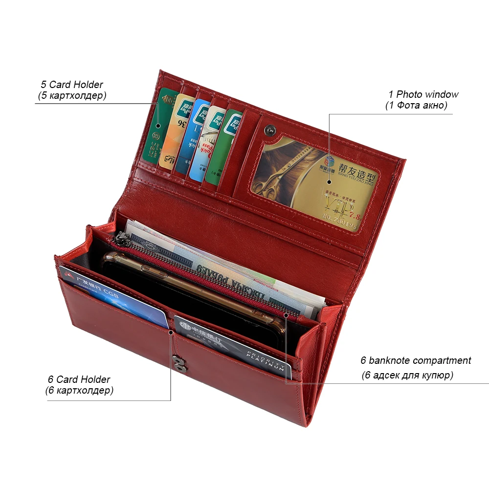 Длинный женский кошелек из натуральной кожи Дамский бумажник с кармашком для