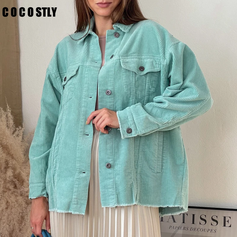 Женская Вельветовая куртка в стиле бойфренд свободная длинная ретро 2022 | одежда