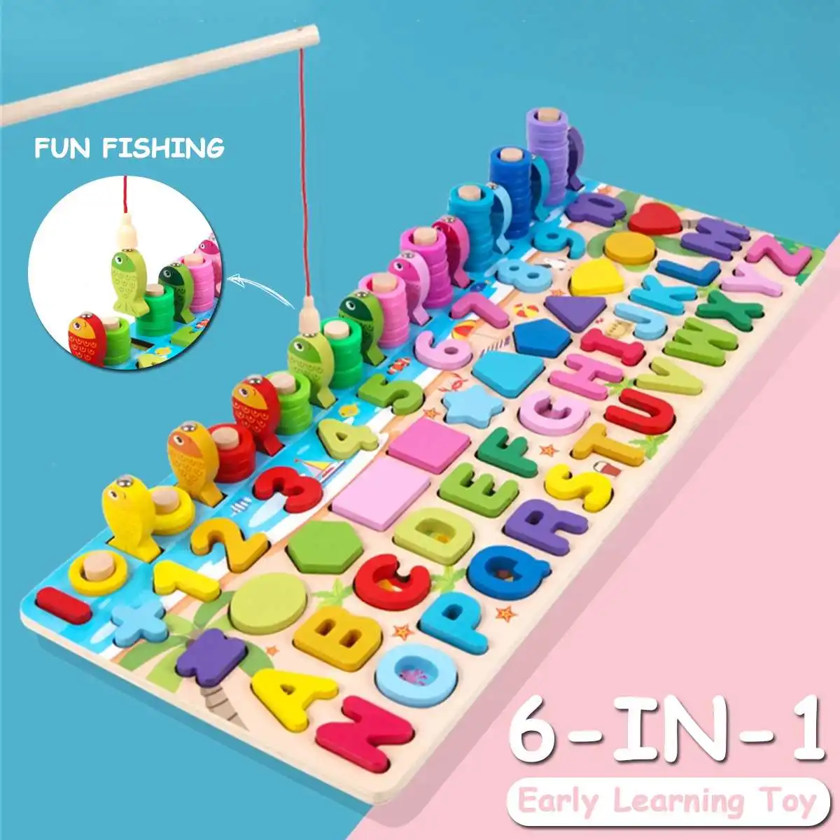 

Математические Игрушки для детей по методике Монтессори, образовательная деревянная головоломка, игрушки для рыбалки, подсчет цифр, совпад...